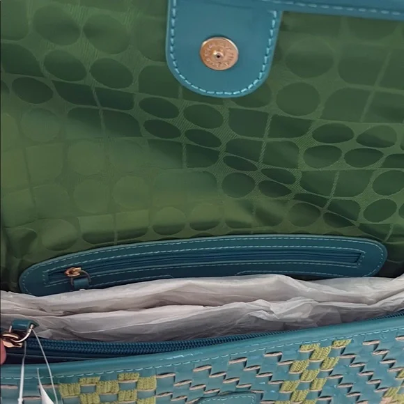 NWT Kate Spade Stylish Woven Clutch in Green and Blue - Picture 3 of 3